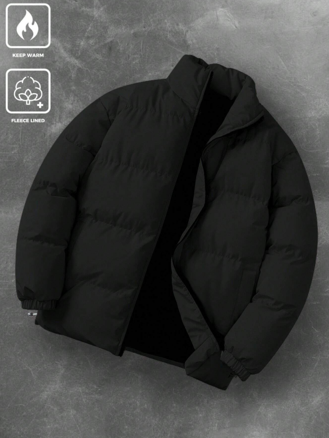 Men's Solid Color Stand Collar Winter Jacket