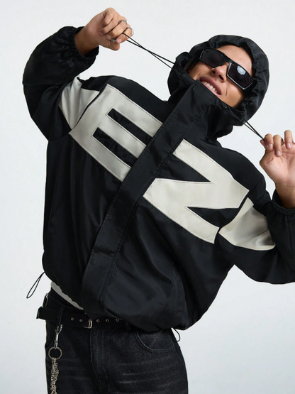 Men's Autumn Letter Print Long Sleeve Drawstring, Hooded, Streetwear Style