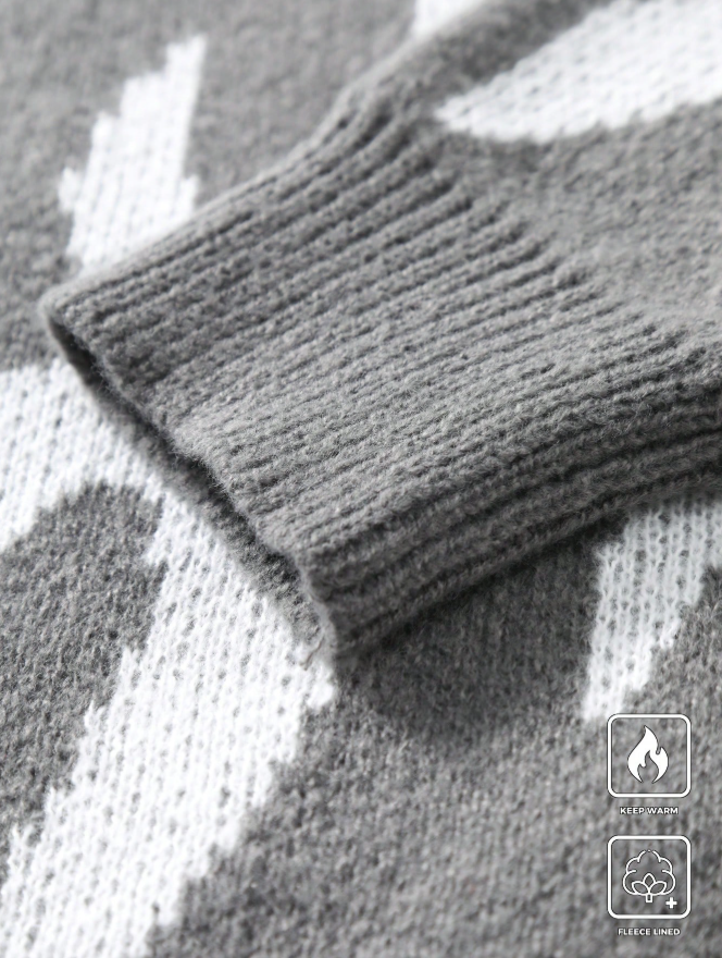 Men's Round Neck Long Sleeve Pattern Detail Casual Sweater