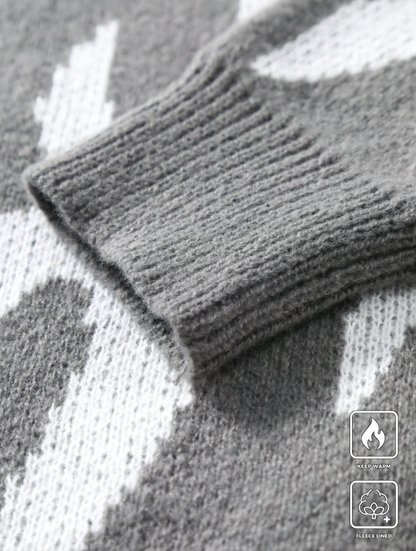 Men's Round Neck Long Sleeve Pattern Detail Casual Sweater