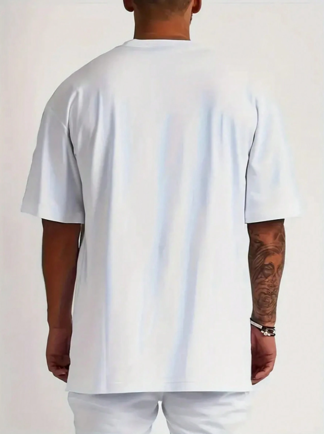 Men's Solid White Round Neck Casual Loose Short Sleeve T-Shirt, For Summer Everyday Wear