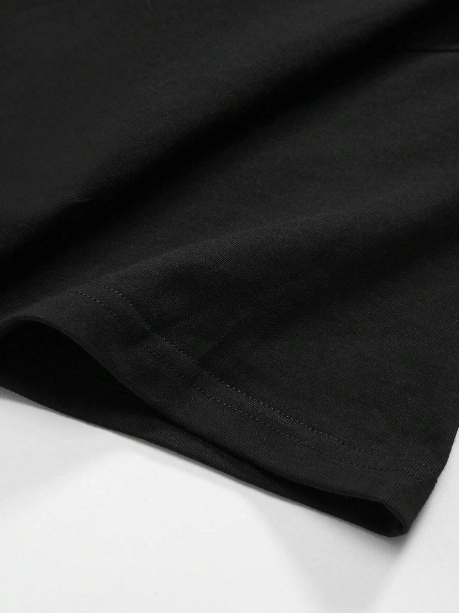 Men's Casual Solid Black Color Drop Shoulder Round Neck Loose T-Shirt, Summer