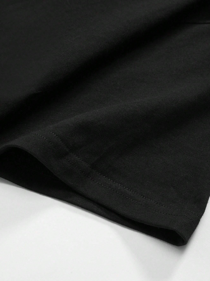 Men's Casual Solid Black Color Drop Shoulder Round Neck Loose T-Shirt, Summer