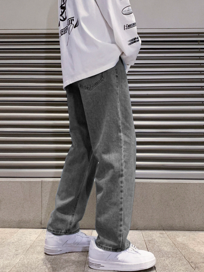 Men Grey Slant Pocket Loose Jeans
