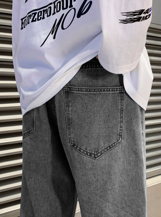 Men Grey Slant Pocket Loose Jeans