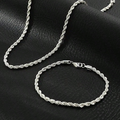 2pcs/Set New Fashion Twist Chain Necklace And Bracelet Set, Silver