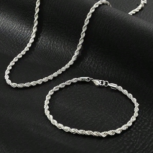 2pcs/Set New Fashion Twist Chain Necklace And Bracelet Set, Silver