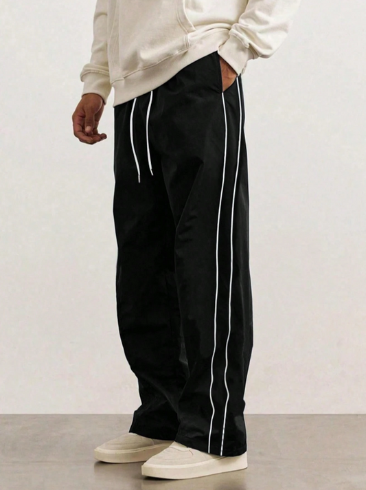 Men's Casual Striped Straight Leg Jogger Pants, Loose Fit