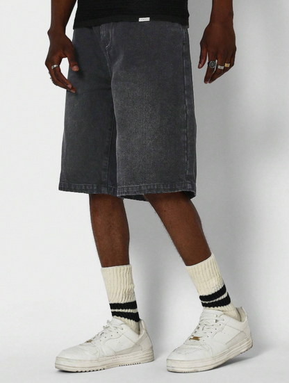 Denim Jort With Back Graphic