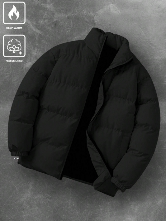 Men's Solid Color Stand Collar Winter Jacket