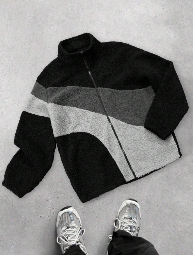 Men's Contrast Color Zip-Up Jacket