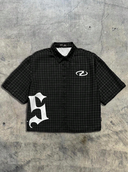 Men's Oversized Letter Plaid Short Sleeve