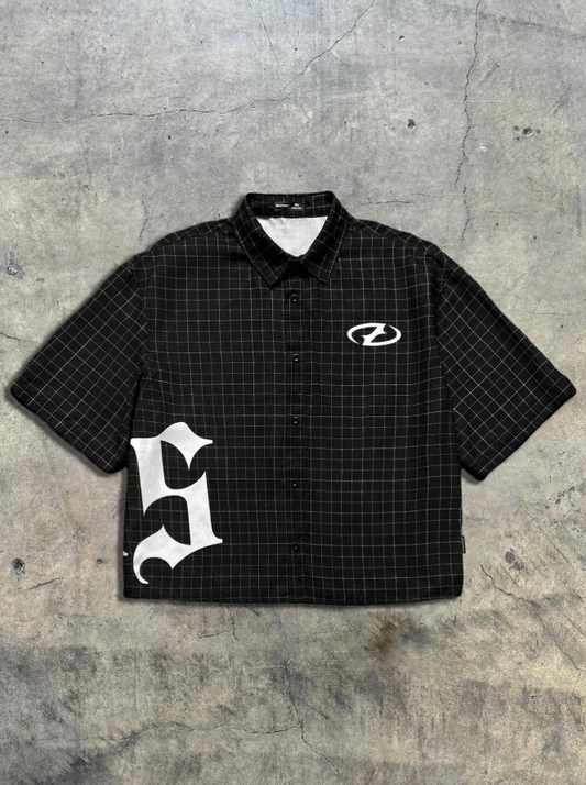 Men's Oversized Letter Plaid Short Sleeve