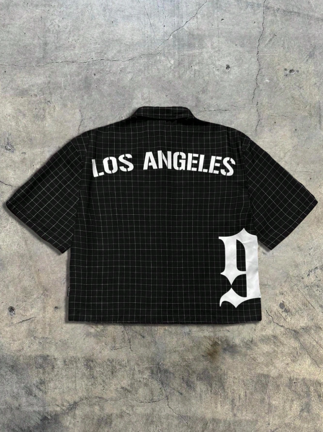 Men's Oversized Letter Plaid Short Sleeve