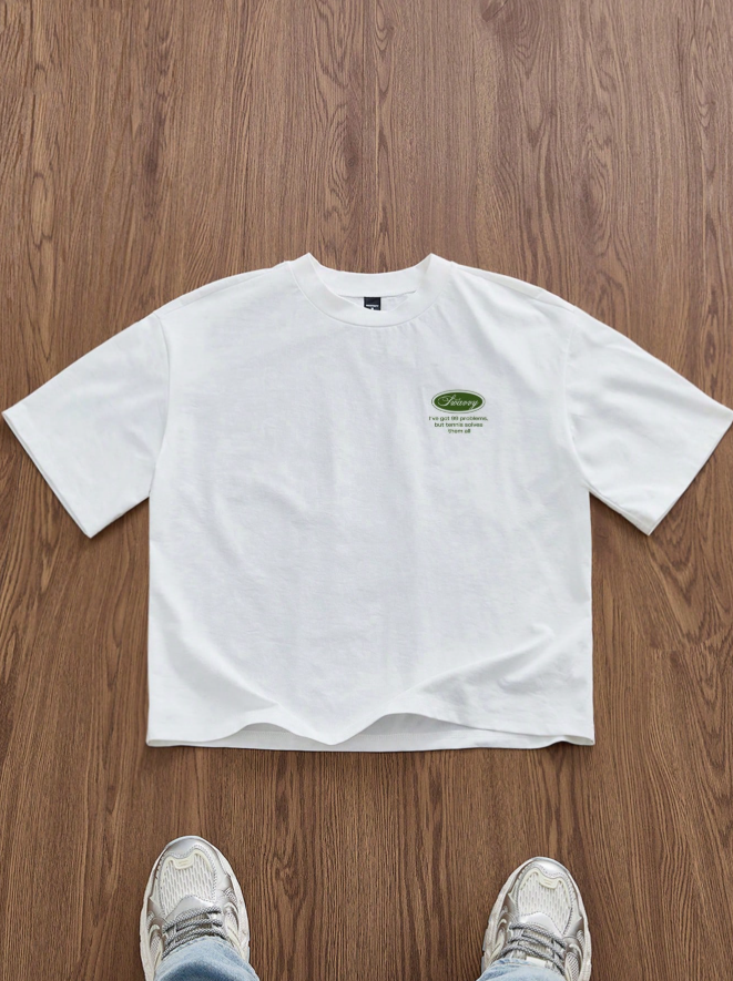 Standard Fit Men's White Boxy Cropped T-Shirt