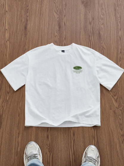 Standard Fit Men's White Boxy Cropped T-Shirt