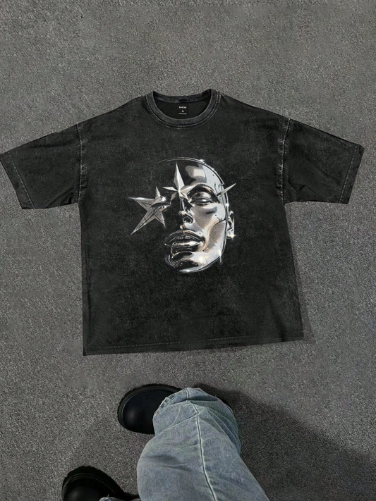 Men Summer Casual Short Sleeve T-Shirt With Star And Character Graphic Print