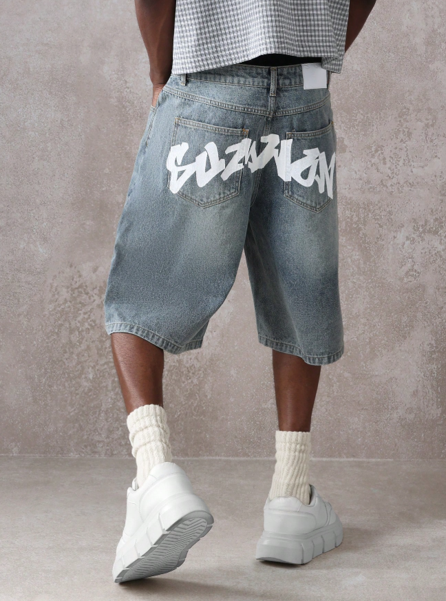 Denim Jort With Back Graphic