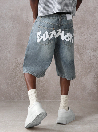 Denim Jort With Back Graphic