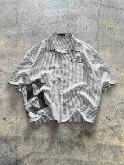 Men's Striped Print Front Button Summer Casual Short Sleeve Shirt