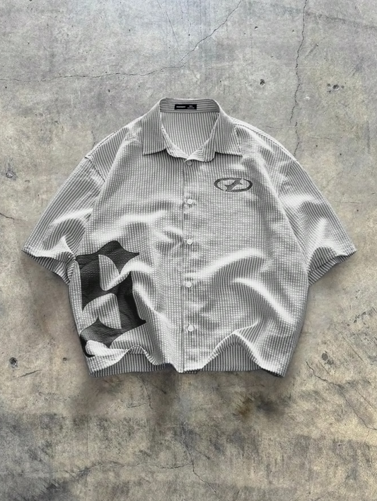 Men's Striped Print Front Button Summer Casual Short Sleeve Shirt