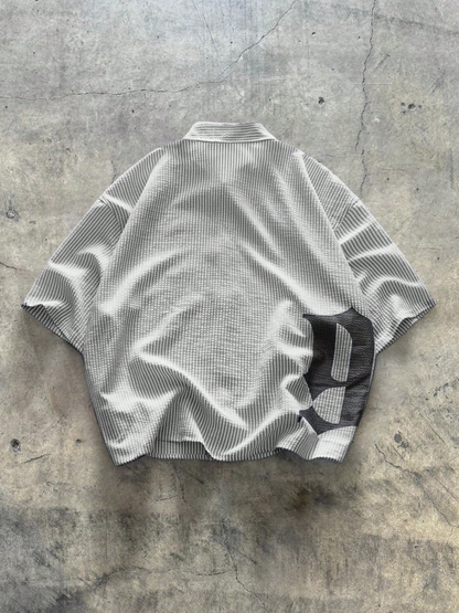 Men's Striped Print Front Button Summer Casual Short Sleeve Shirt